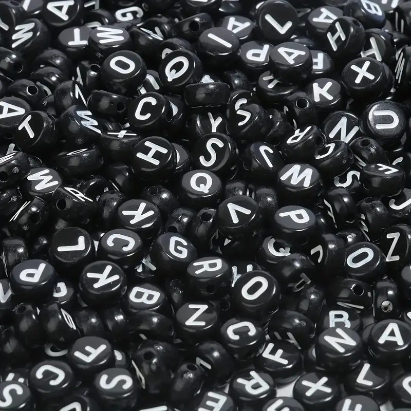 Bulk Black Round Acrylic Mixed A z White Letter Beads For - Temu
