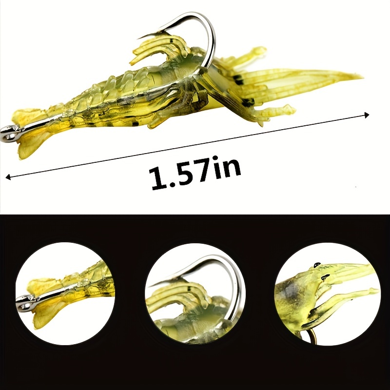 15pcs Realistic Shrimp Lures Yellow Fishing Shrimp Baits for