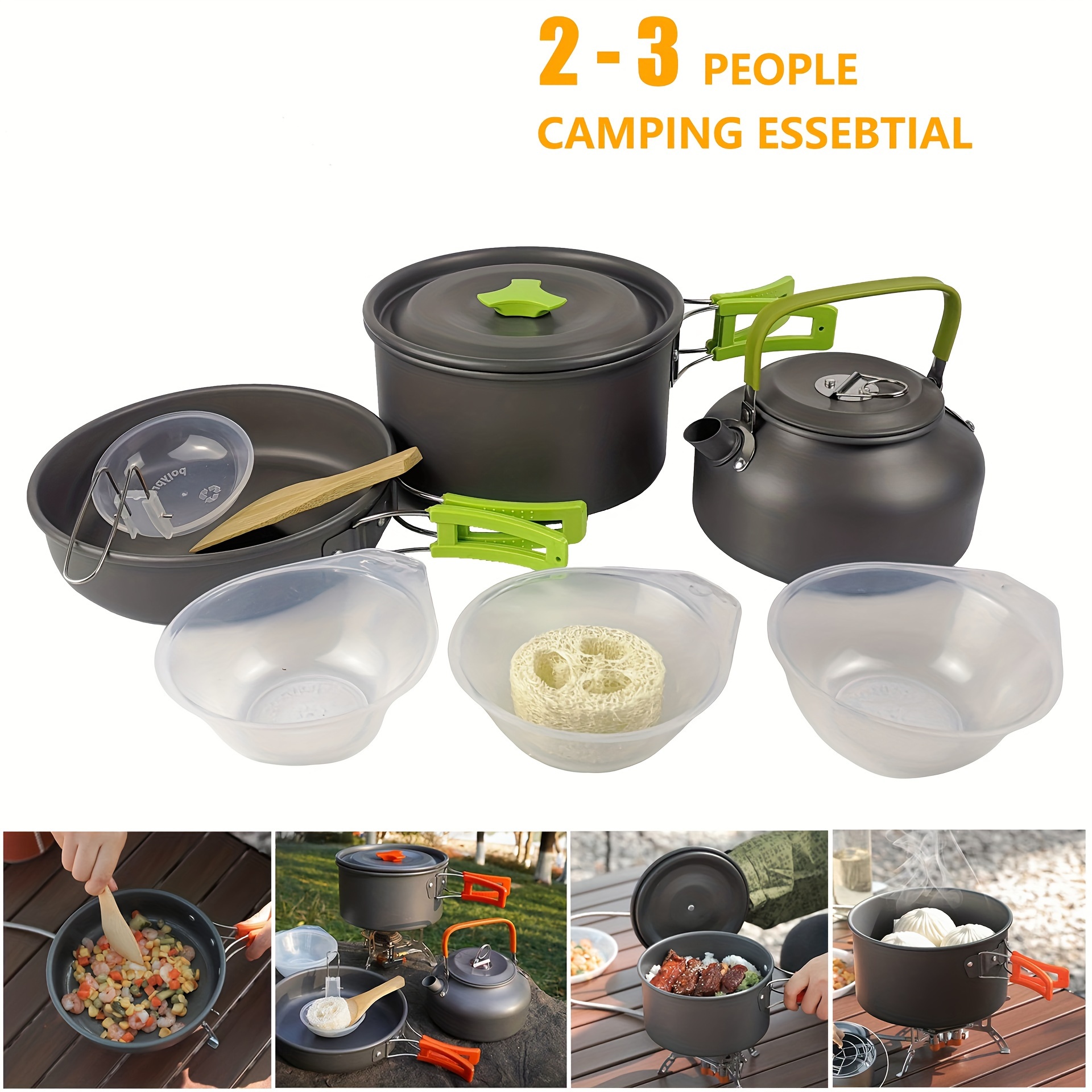 Camping Cookware With Mesh Bag Kit Outdoor Portable Pan - Temu