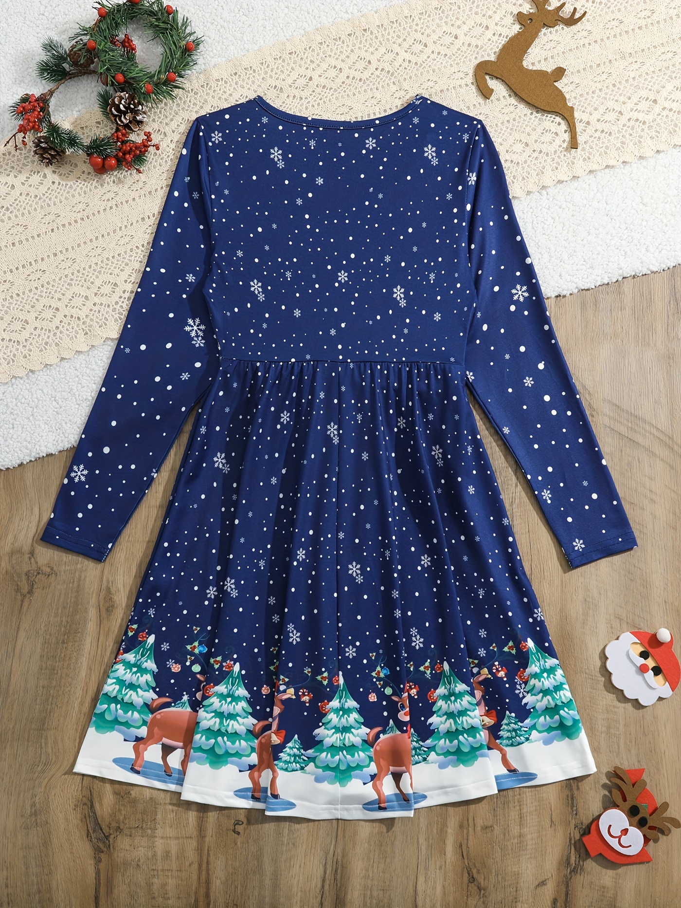 knee length dresses for ladies In Stock L9-3-2Girls Christmas Print Dress