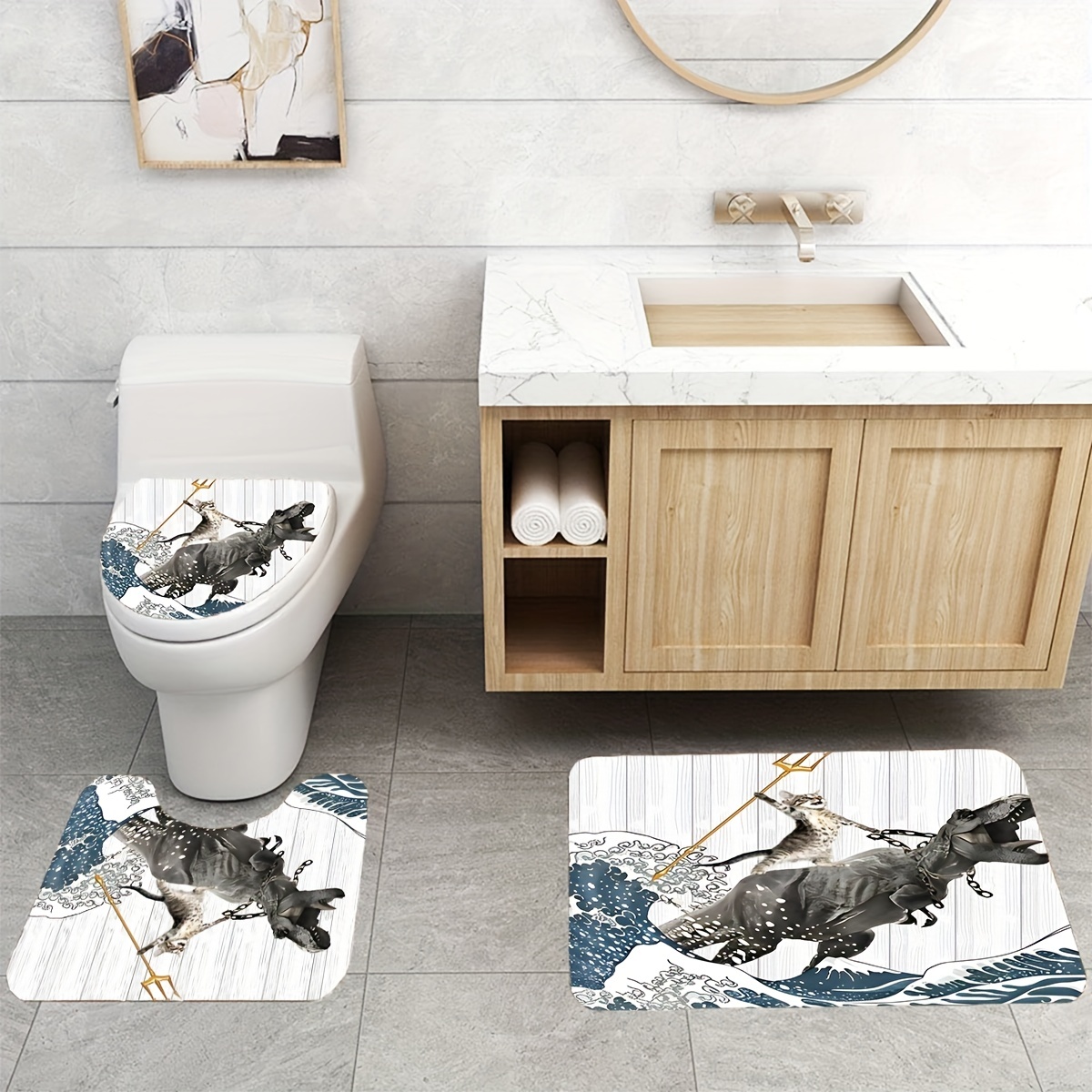 Funny Cat Bathroom Set Shower Curtain & Floor Mat