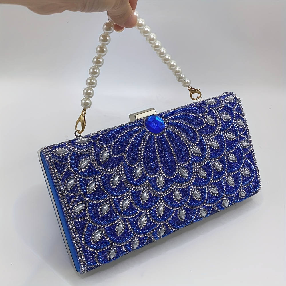 Elegant Evening Clutch Bag - Peacock Pattern & Rhinestone Decor