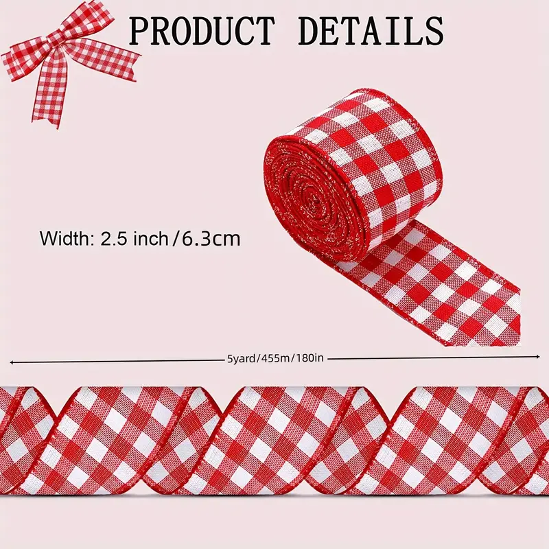 Wide Red And White Gingham Ribbon Plaid Ribbon Great For - Temu