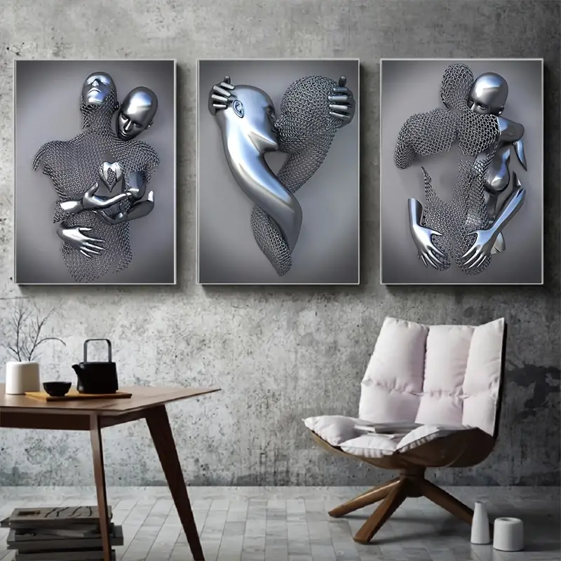 3pcs frameless metal figure statue art canvas painting romantic abstract posters and prints wall pictures modern living room christmas gifts no frame details 4