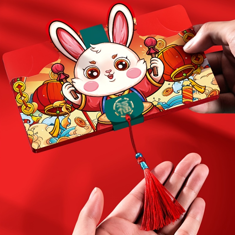 1 Pack 4pcs Chinese Red Envelopes Cartoon Rabbit Cute Lovely Money