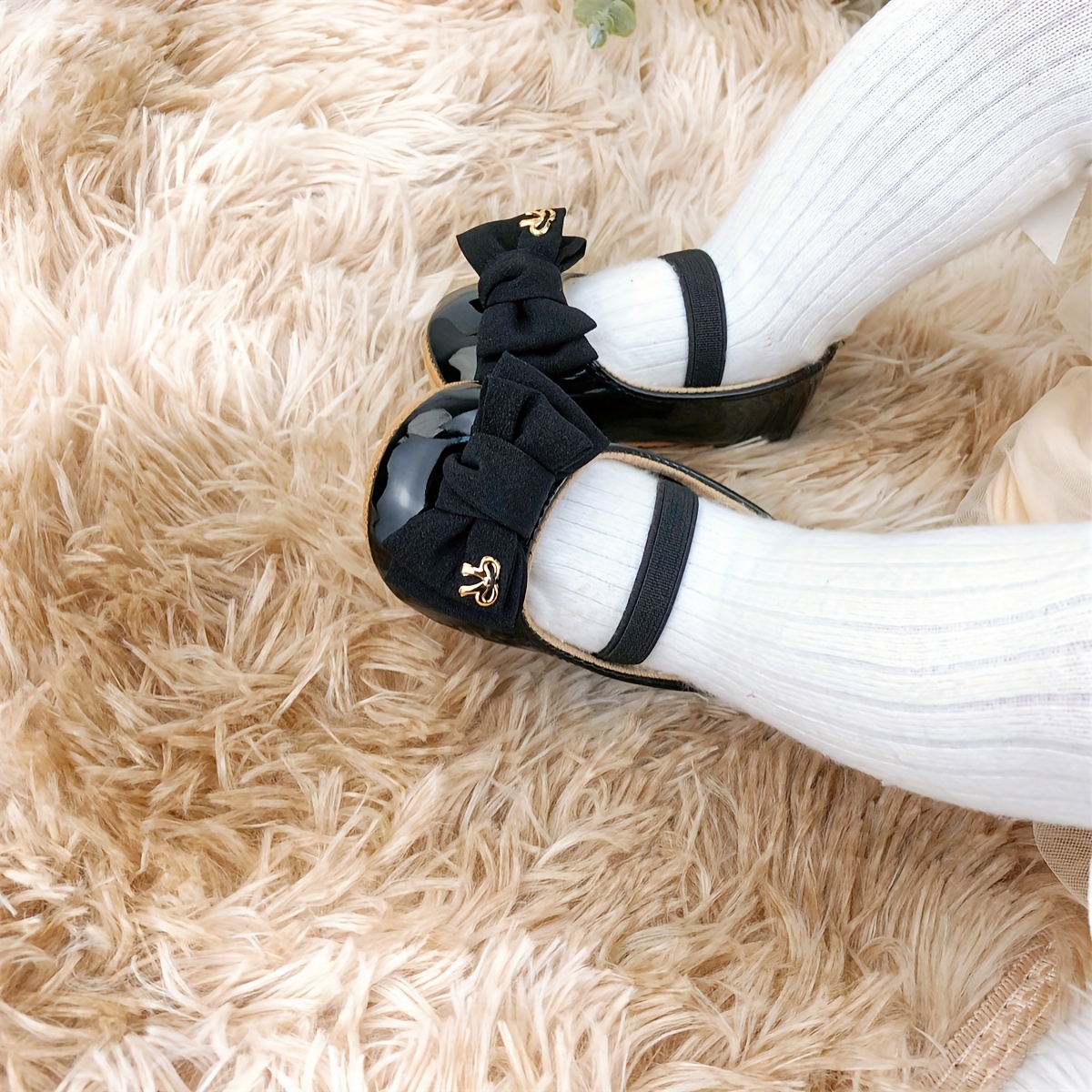 Trendy Elegant Bowknot Mary Jane Shoes For Baby Girls, Comfortable Lightweight Non Slip Soft Flat Sole Shoes For Indoor Outdoor Party, Spring And Autumn