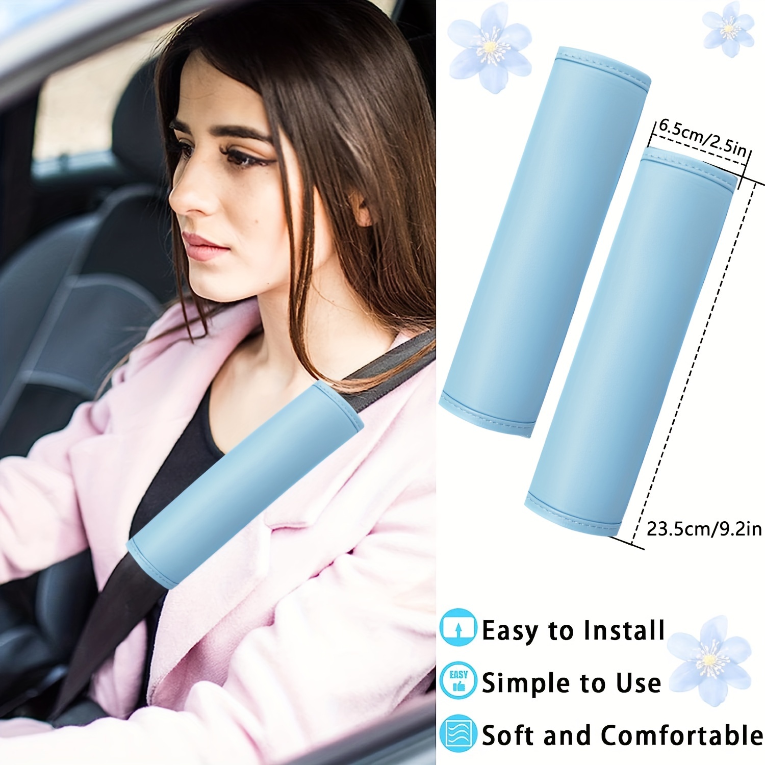 10pcs Blue Leather Steering Wheel Cover Set - For Women - Cute Car  Accessories Set With Seat Belt Covers, Bling Start Button Ring, Air Vent  Clips