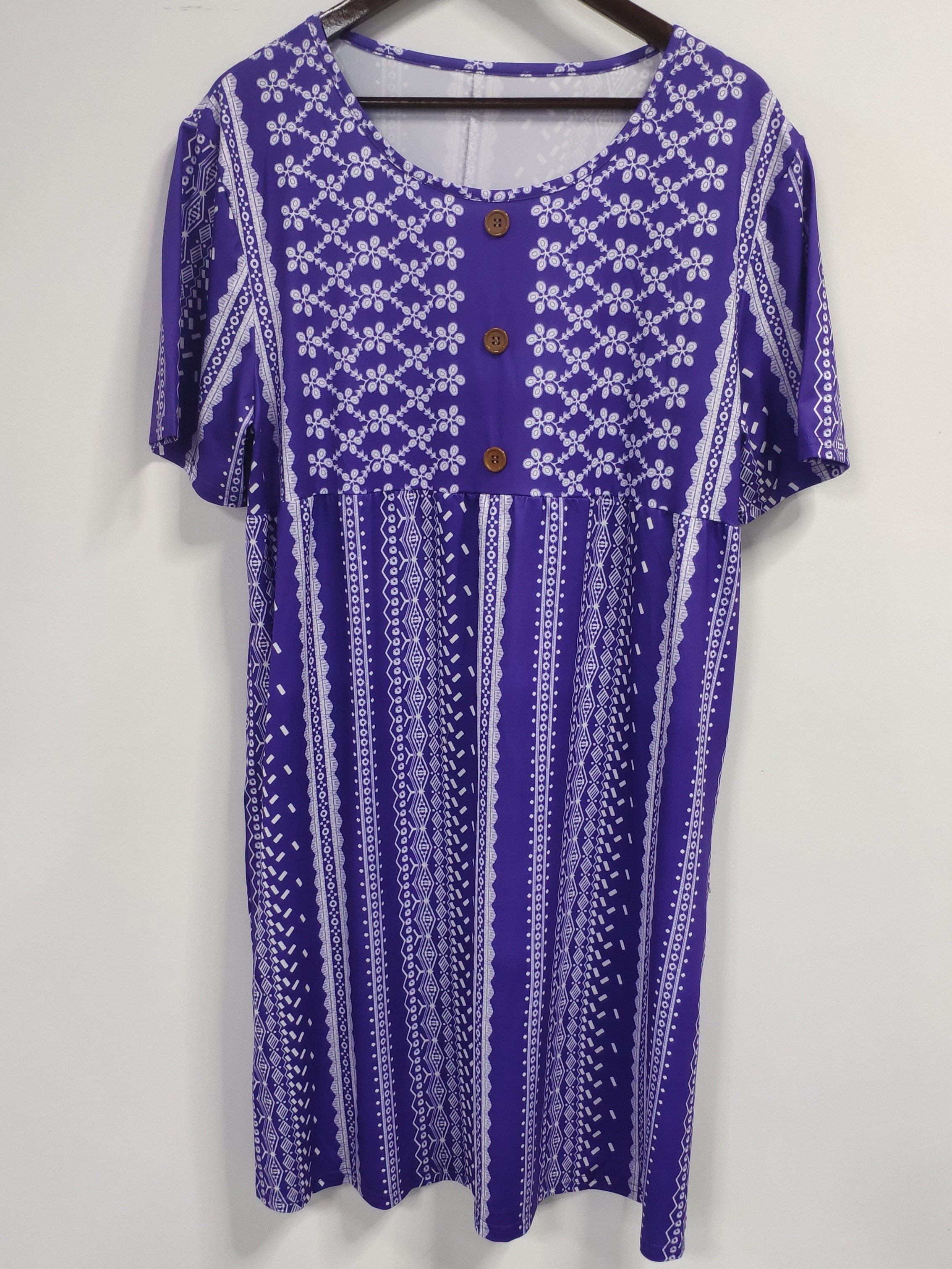 Dropship Size Boho Dress; Women's Geometric Print Short Sleeve Slight  Stretch Tee Dress With Pockets to Sell Online at a Lower Price