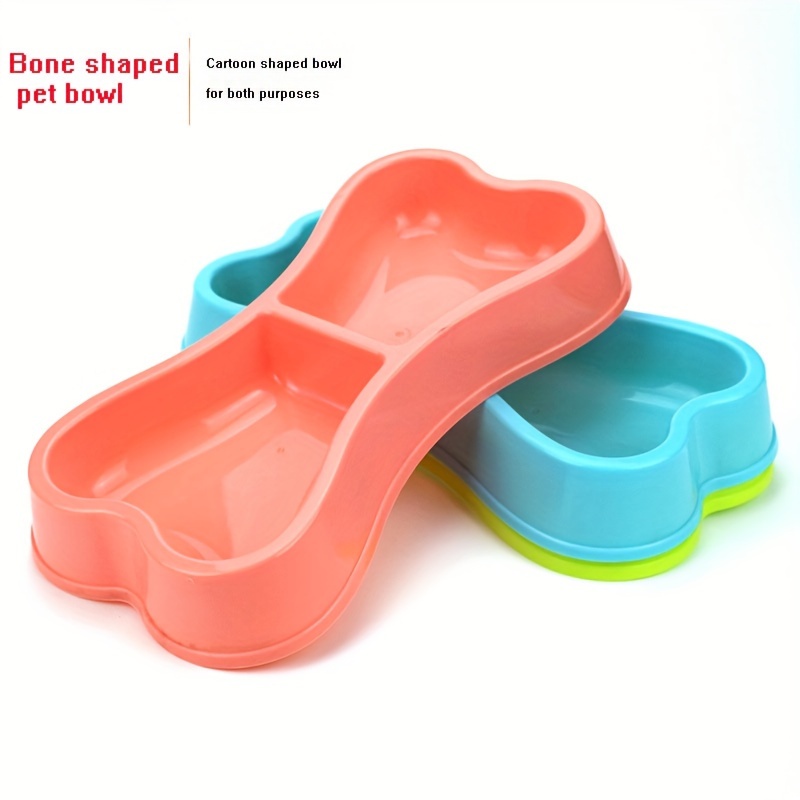 1pc Plastic Bone-shaped Dog Bowl, Double Bowls Design For Water And Food