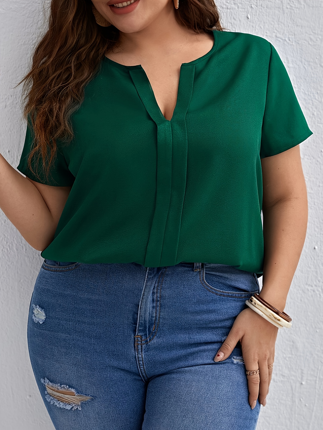 Camiseta casual plus size blusa feminina plus size sólida - Temu Portugal