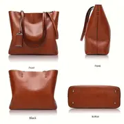 Women's Faux Leather Tote Bag, Large Capacity Shoulder Bag, Handbag - Temu