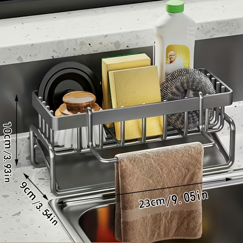 1pc Grey Sponge Holder With Drain Tray For Kitchen Sink