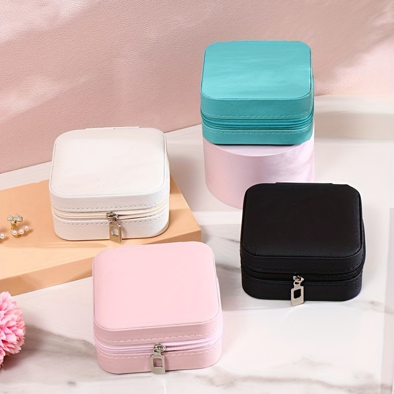 Portable PU Mini Jewelry Box Jewelry Display Travel Jewelry Zipper