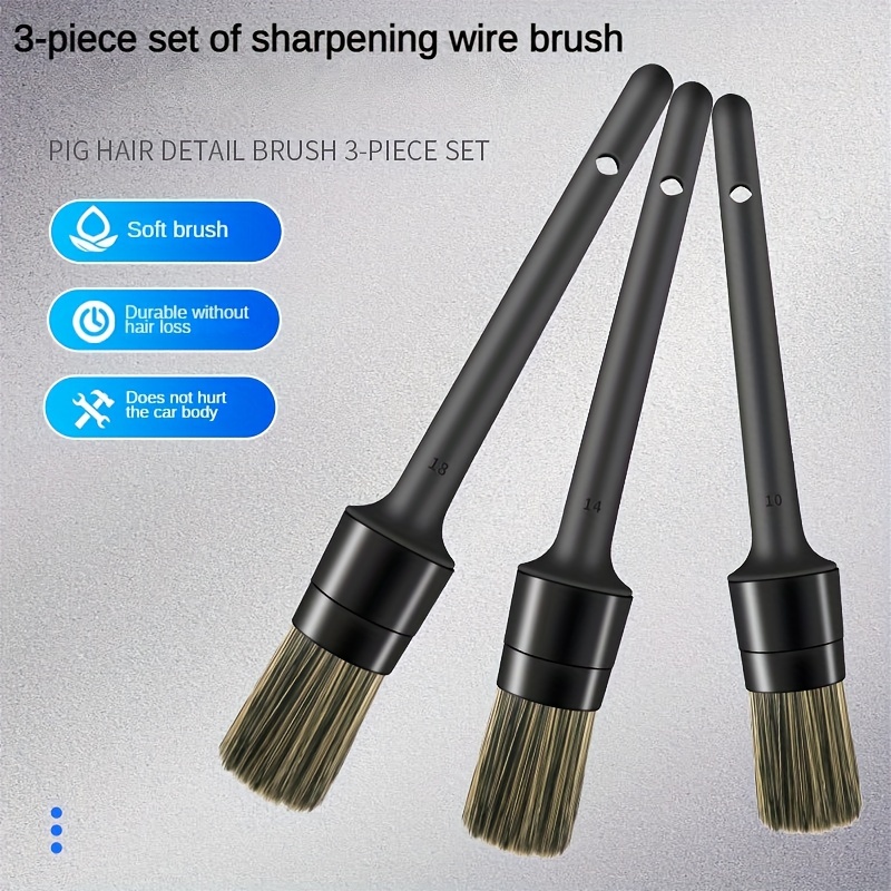 Car Detailing Brush Natural Boar Hair Soft Bristle Brush Tools Automotive  Air Outlet Interior Cleaning Brushes Kits - Temu