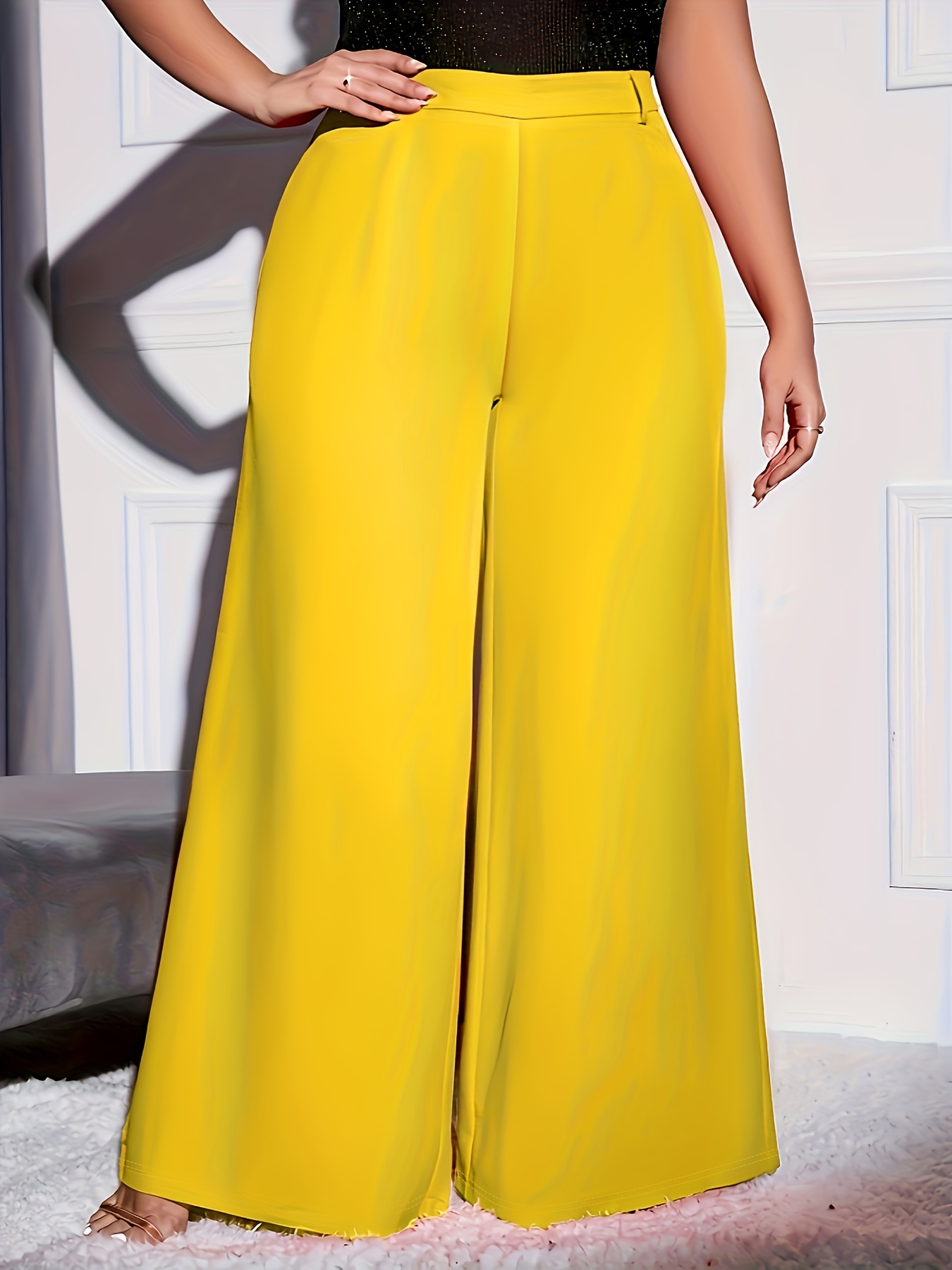 Plus Size High Waisted Pull On Dress Pants - Yellow