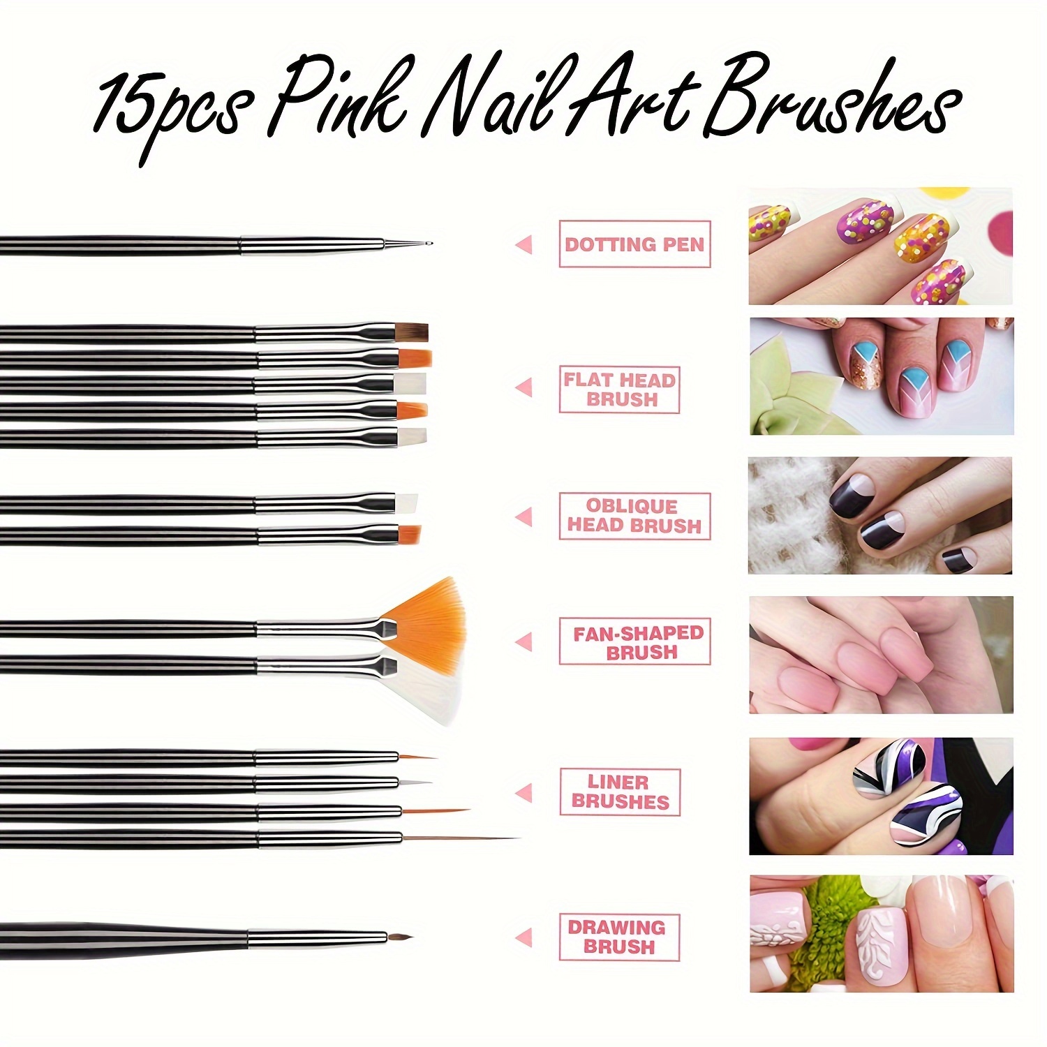 Nail Art Brush Set Includes Dotting Tools Dust Brush - Temu