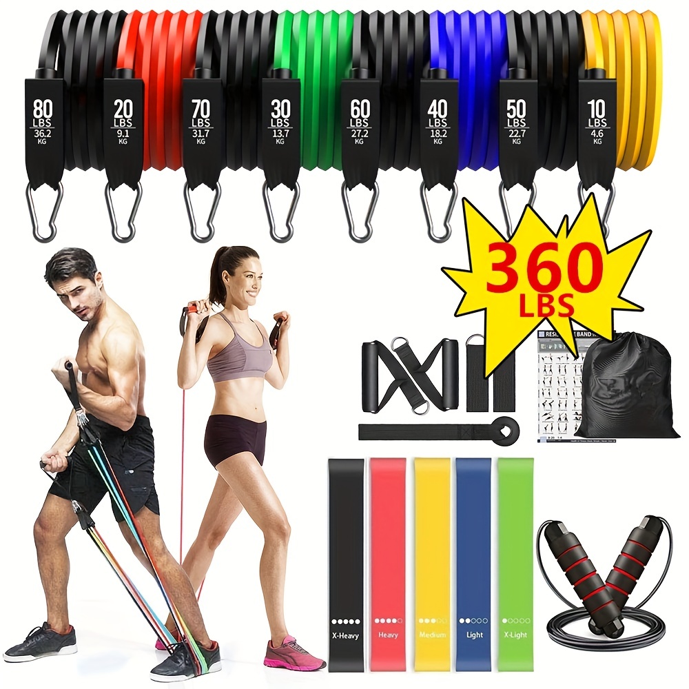 High Quality Resistance Bands Set for Home Gym & Strength Training - 360lbs  Elastic Tubes, Pull Rope, Yoga Band, and More!