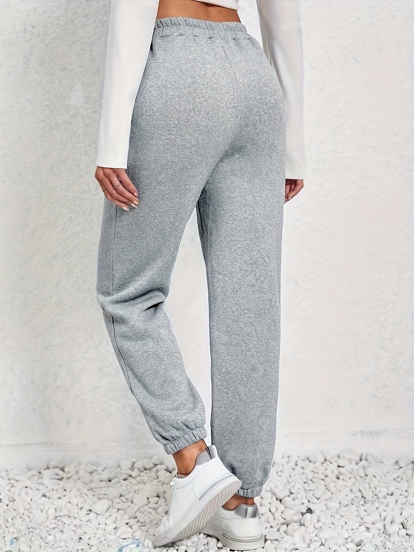 Solid Pantalon De Survêtement À Taille Élastique, Pantalon De Jogging  Décontracté Pour Le Printemps Et L'automne, Vêtements Pour Femmes