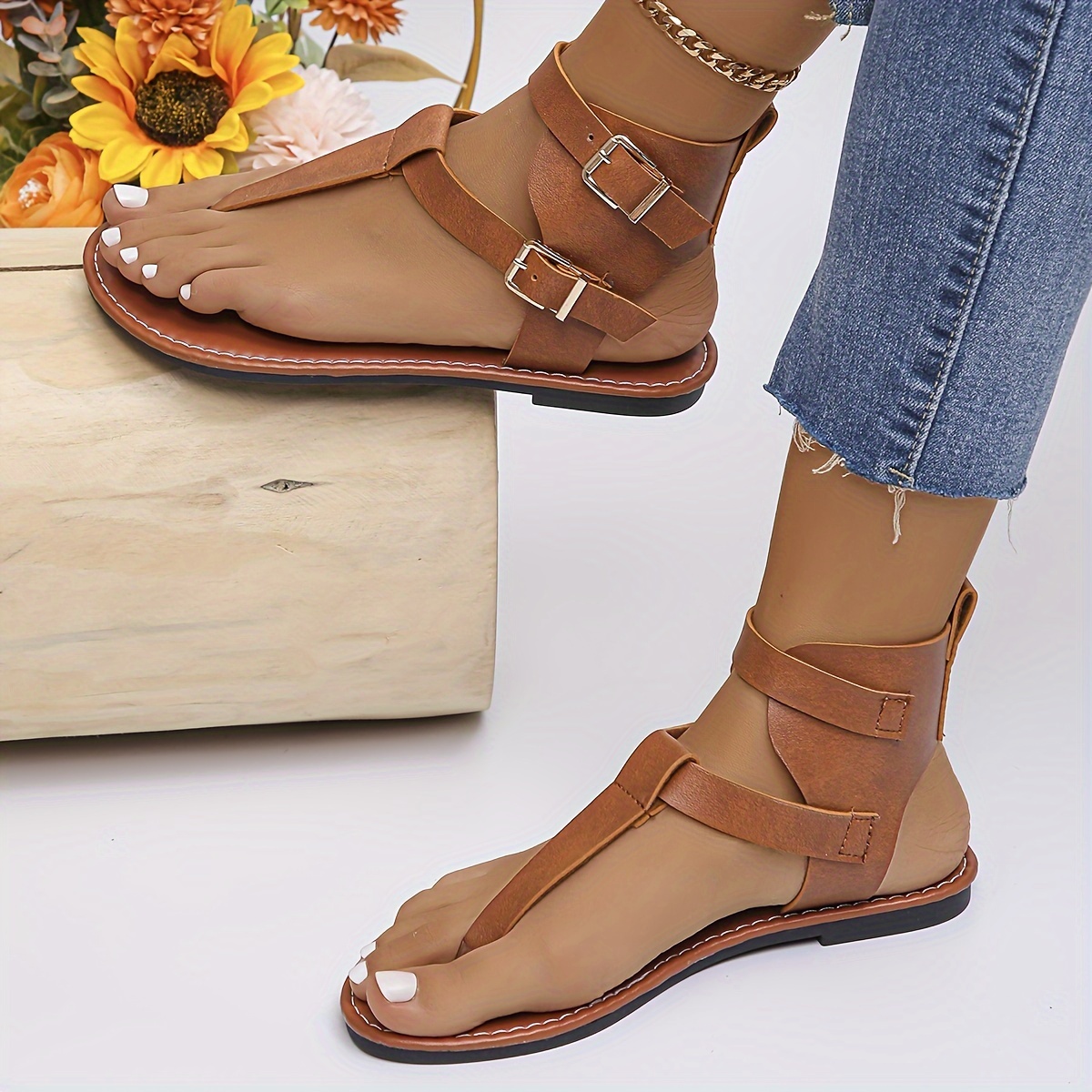 women s solid color thong sandals buckle belts lightweight details 7