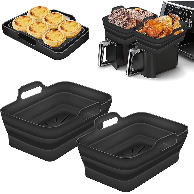 10QT Air Fryer Silicone Liners Rectangular for Ninja Foodi Dual  Reusable Silicone Airfryer Liner Rectangle Silicone Air Fryer Oven Basket  (8.46 * 5.9 inch （10 QT）, DZ401 - Black): Home & Kitchen
