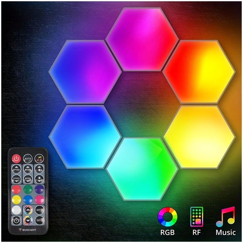 10pcs/12pcs Lumière Hexagonale LED RGB, Lumière Murale Intérieure