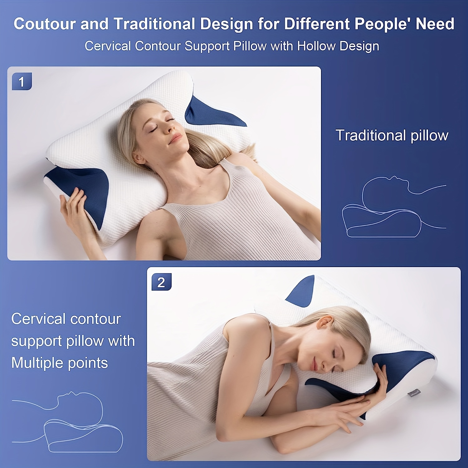 Almohada ergonómica, almohada cervical, almohada cómoda para dolor de  cuello y hombros, almohadas de cuello para aliviar el dolor de dormir,  almohada