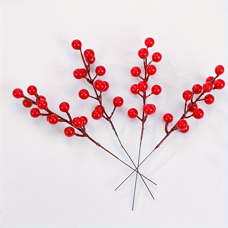 20/1Pcs Artificial Red Berry Stems Christmas Tree Ornament Glitter