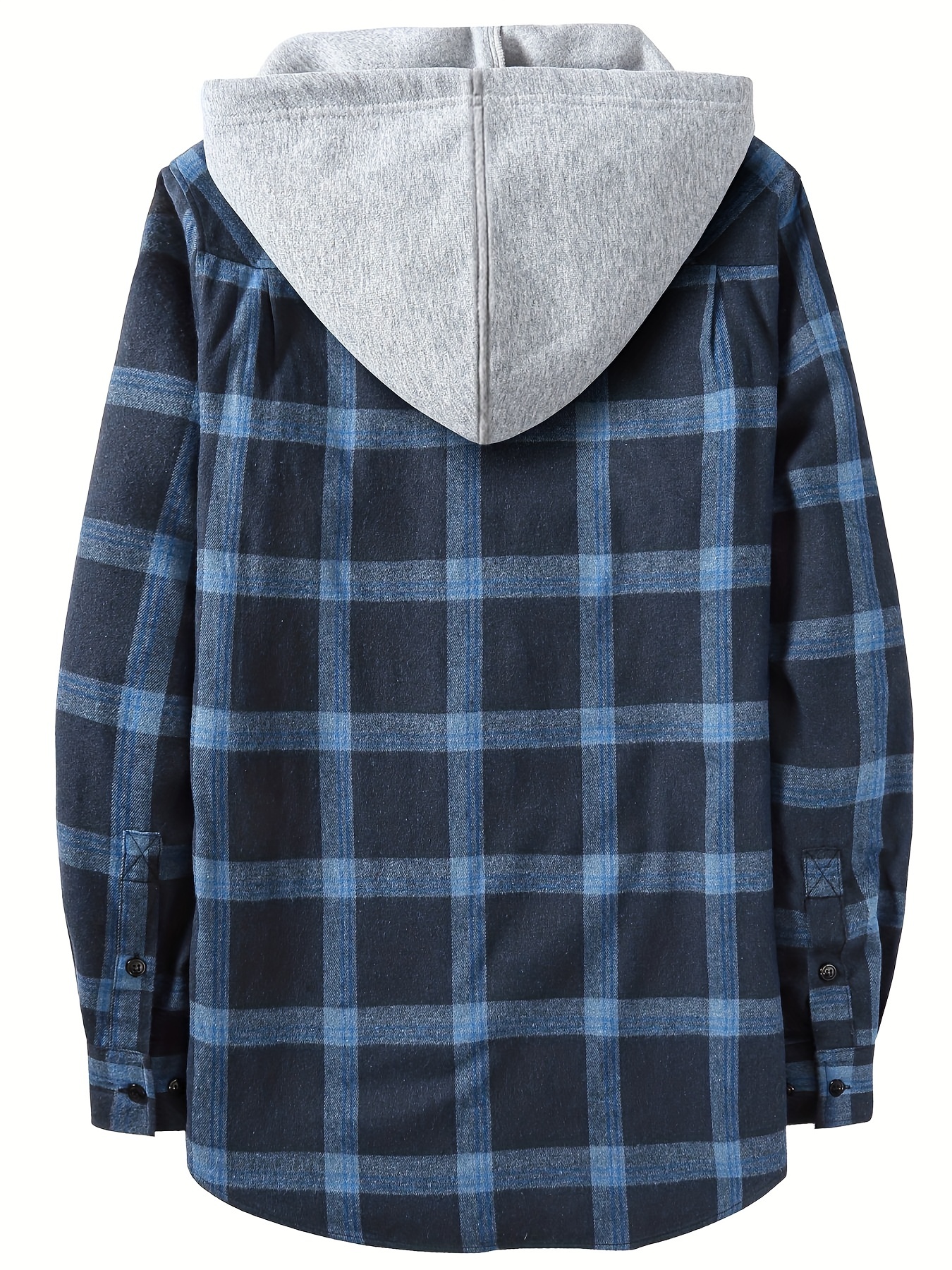 Plaid Pattern Slight Stretch Casual Shirt, Men's Summer Drawstring Hooded Flannel Shirt Colors Spring Button Up Shirt,Casual,Temu