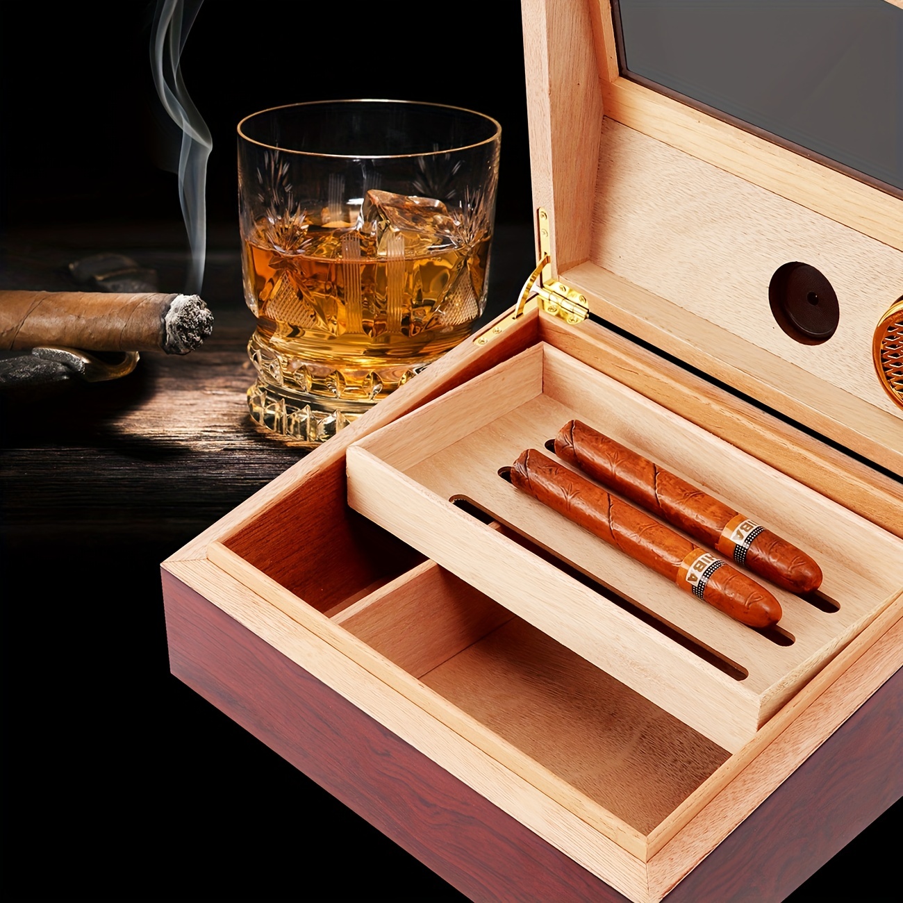 Caja de humidor de cigarros de viaje con accesorios para puros, cedro  español y humidificador, cortador de puros, soporte de puros, cortador de  puros