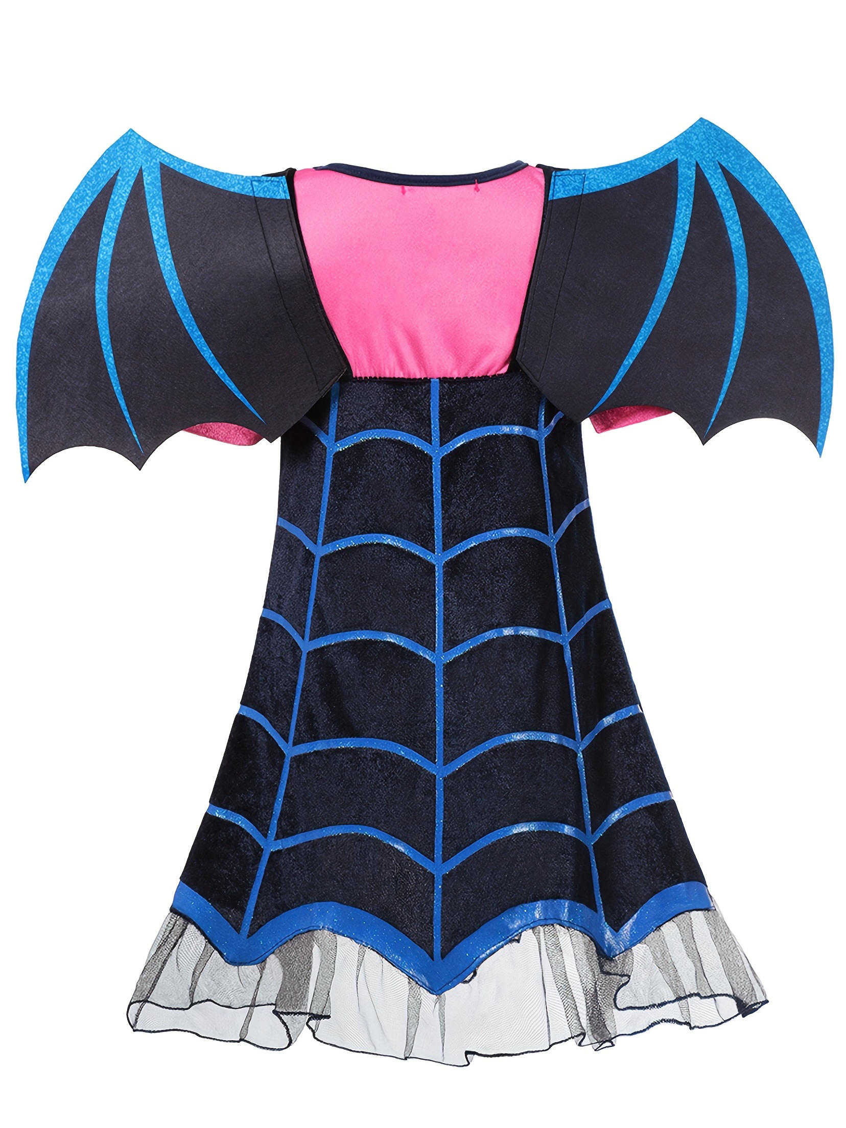 Girls Princess Dress Wings Round Neck Spider Web Print Mesh - Temu