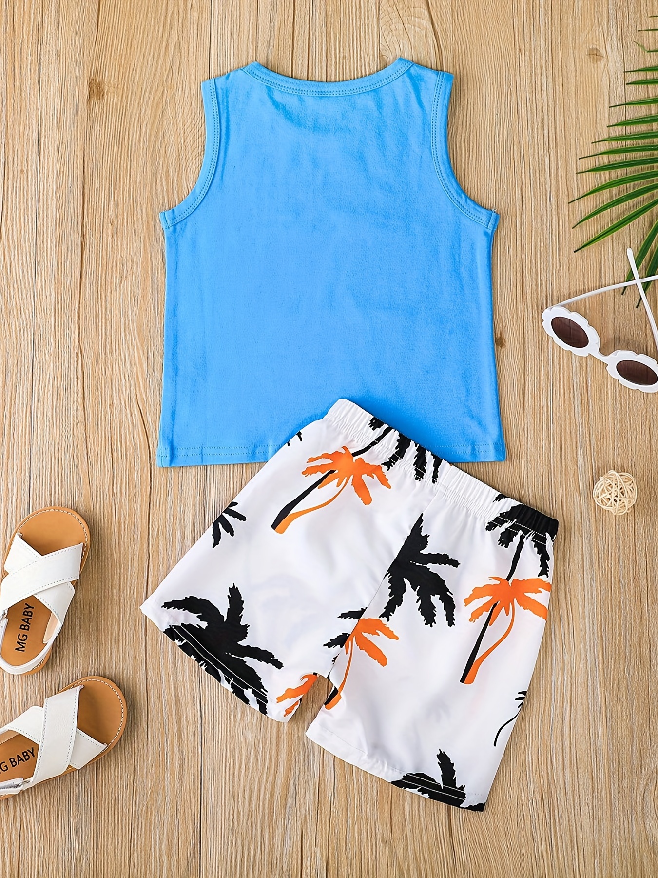 Boys Beach Style Coconut Trees Sleeveless Tank Top Elastic - Temu