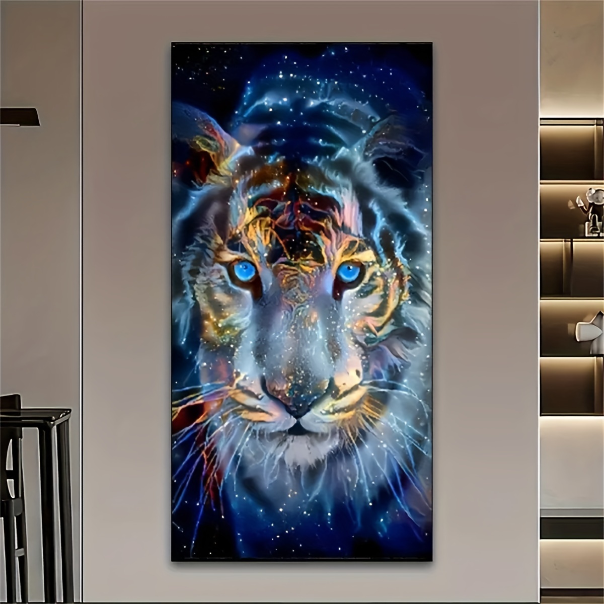 

5d Diy Large Size Artificial Diamond Painting Set Animal Tiger Round Full Diamond Embroidery Mosaic Art Painting Wall Decoration 15.75*27.55in