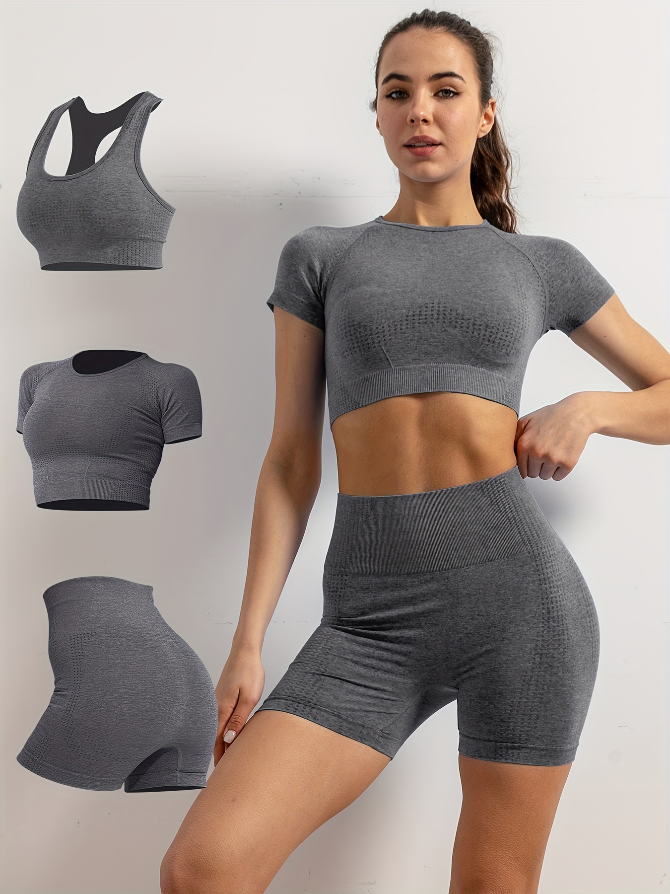 Conjunto De Pantalones Cortos De Yoga Mujeres Crop Tops + Shorts