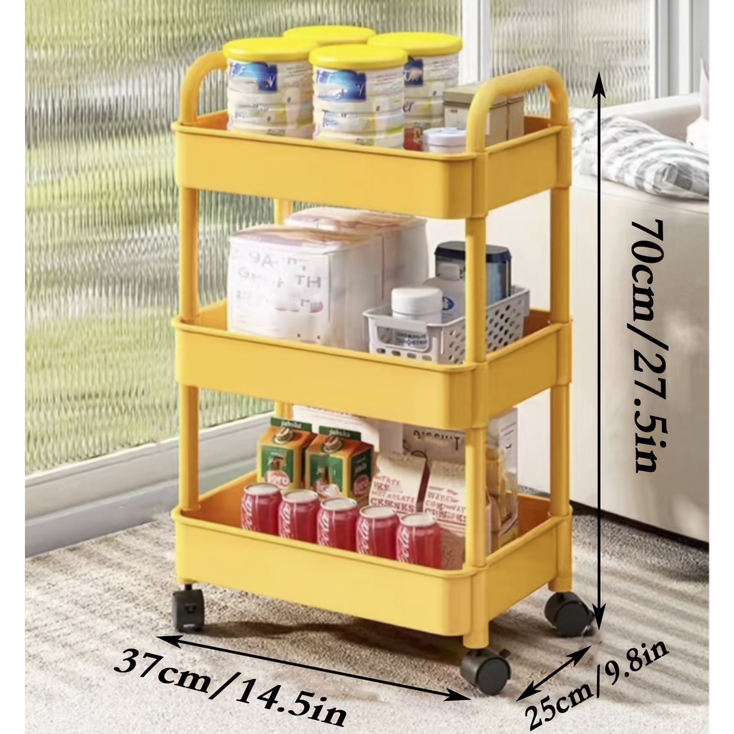 3 tier Rolling Cart Utility Cart With Lockable Wheels - Temu