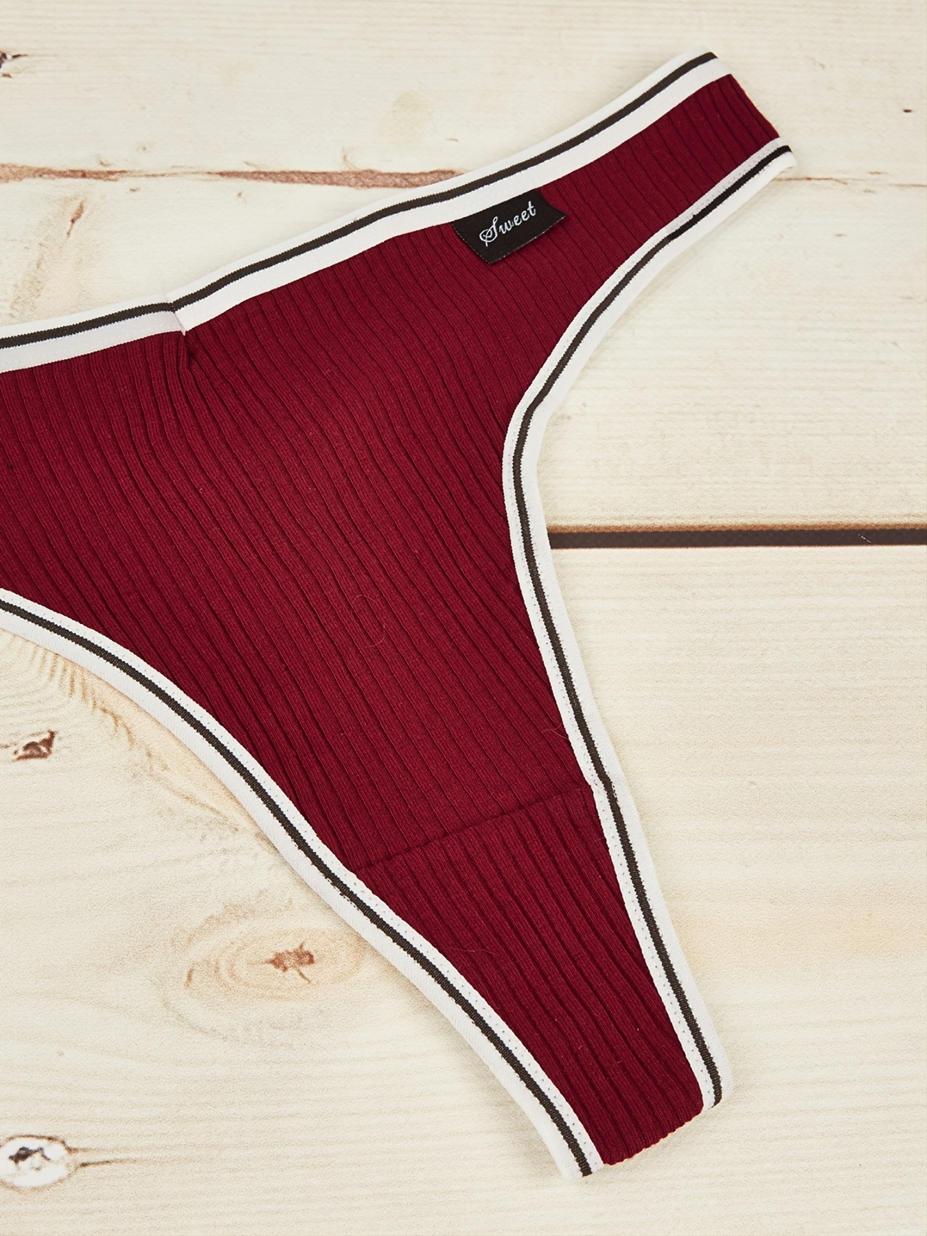 Ribbed Knit Underwear Panties Low Cheeky Panty Set - Temu Canada