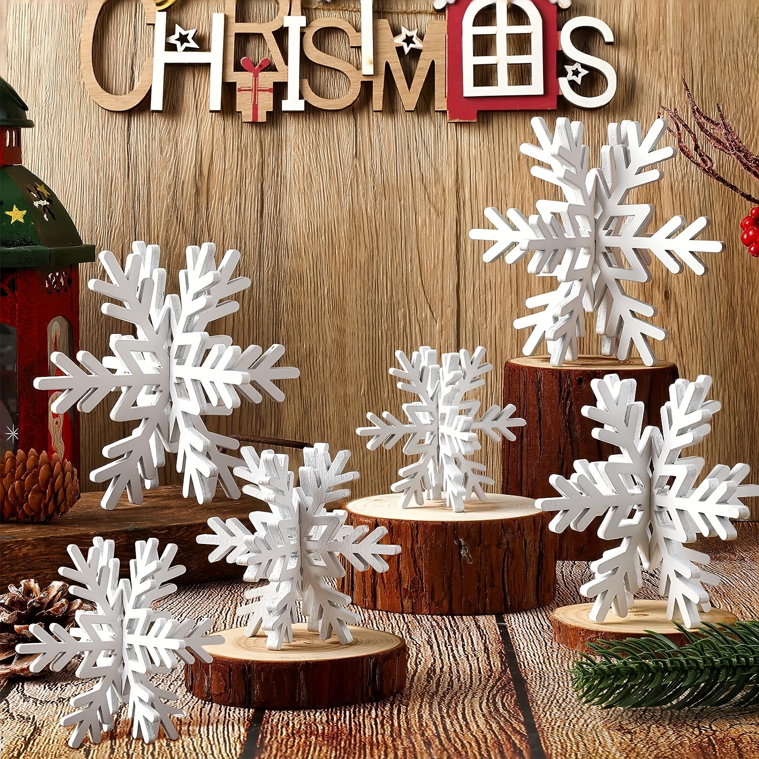 Christmas Wooden Snowflake Decoration Winter Snowflake Logo - Temu