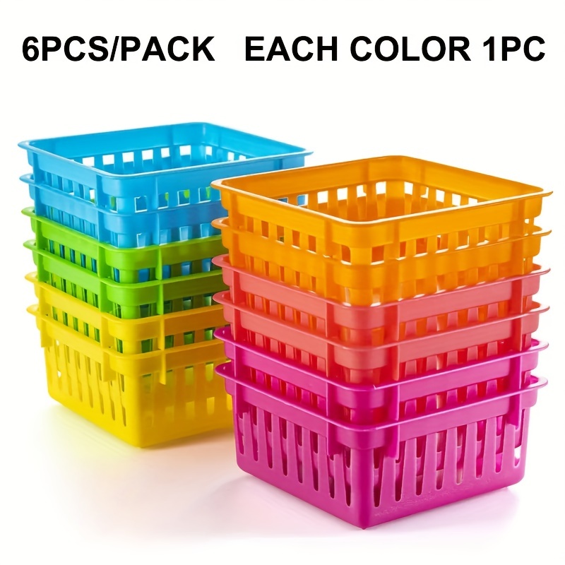 12 Pack Small Colorful Plastic Classroom Storage Baskets (6.1 x 4.8 In)