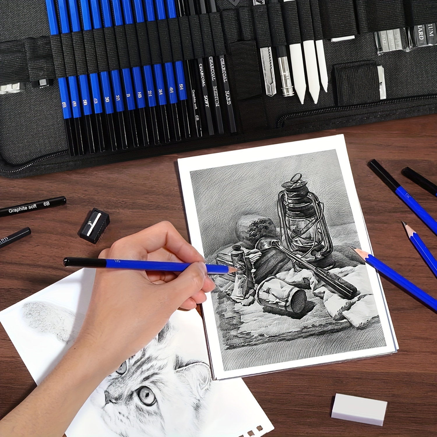 6.27] KALOUR 33 in 1 Sketch Pencil Set Beginner Brush Art Supplies(Black)