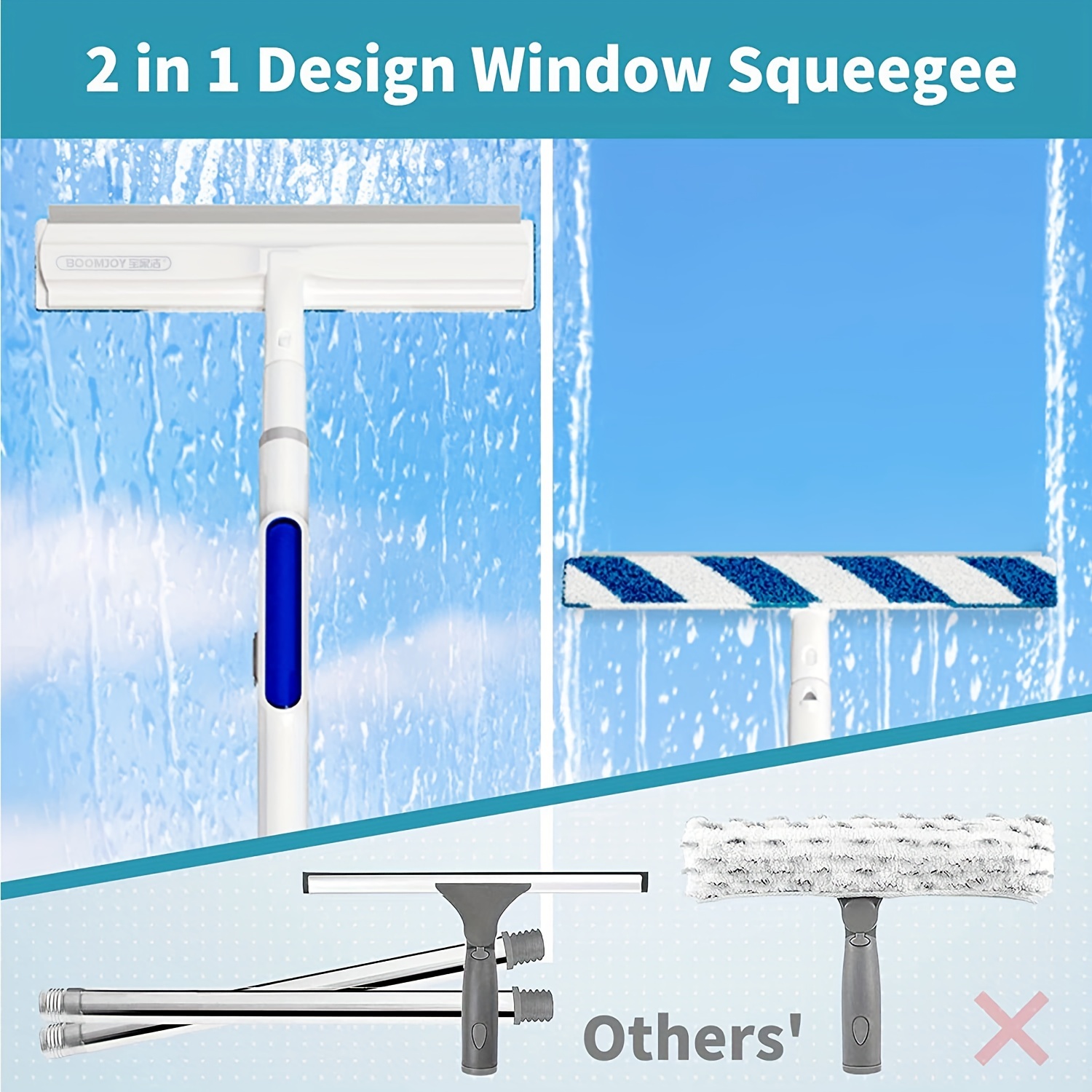 3 in 1 Car Window Cleaner Kit Extendable Long Handle Car Wash Tool