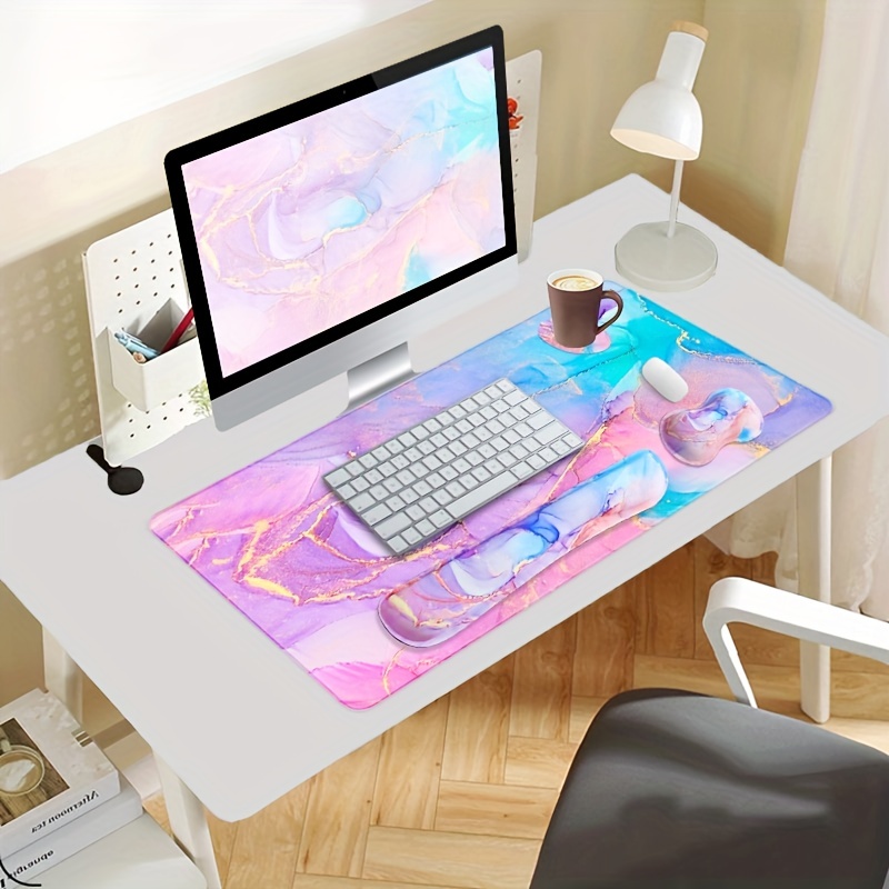 Yirepny Sous-main de bureau imperméable en cuir PU - Tapis de souris  portable - Tapis d'écriture pour bureau - Rose et violet - 25 cm