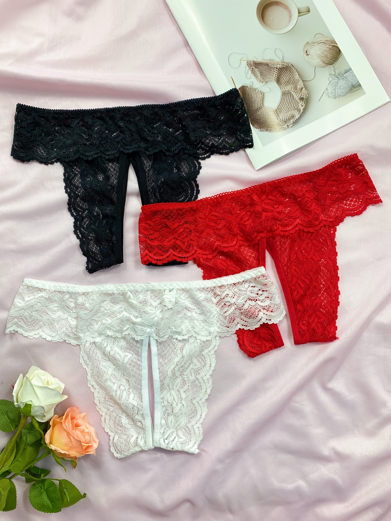 Floral Lace Thongs Cut Open Crotch Panties Women's Sexy - Temu