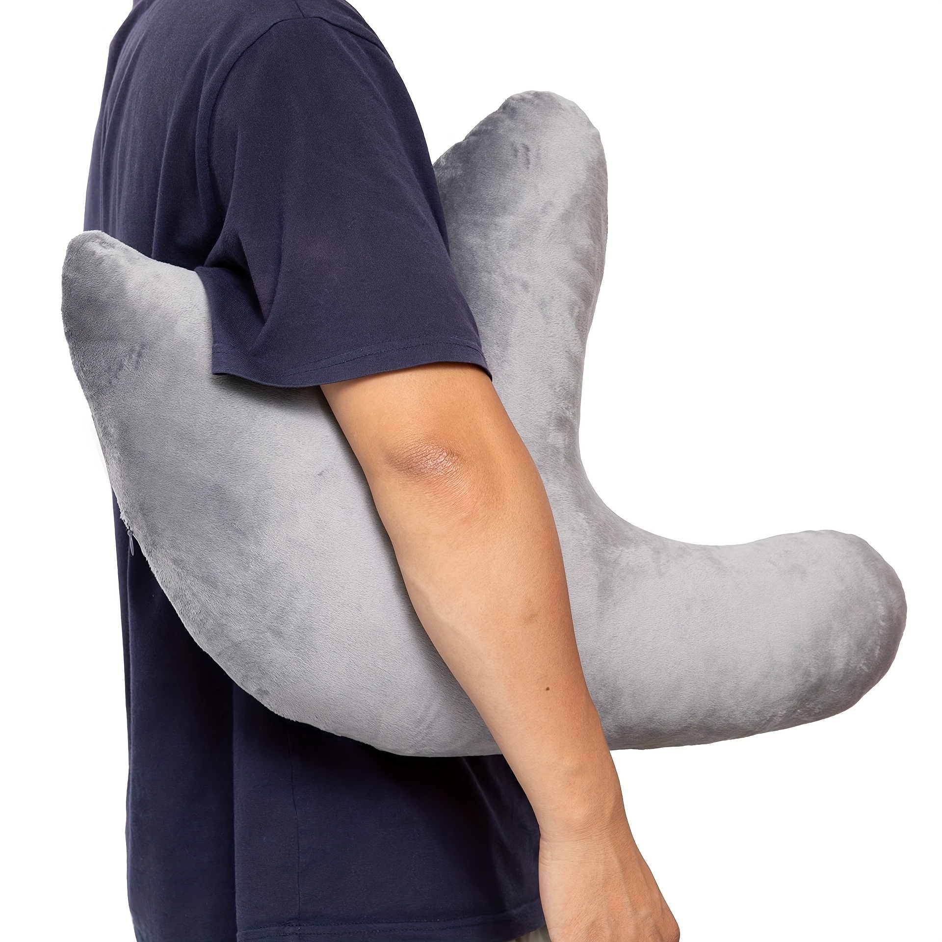 

W-shaped Shoulder Support Pillow For Rotator Cuff & Neck - Soft, Compressible Cushion With Polyester Fill, Machine Washable - Grey