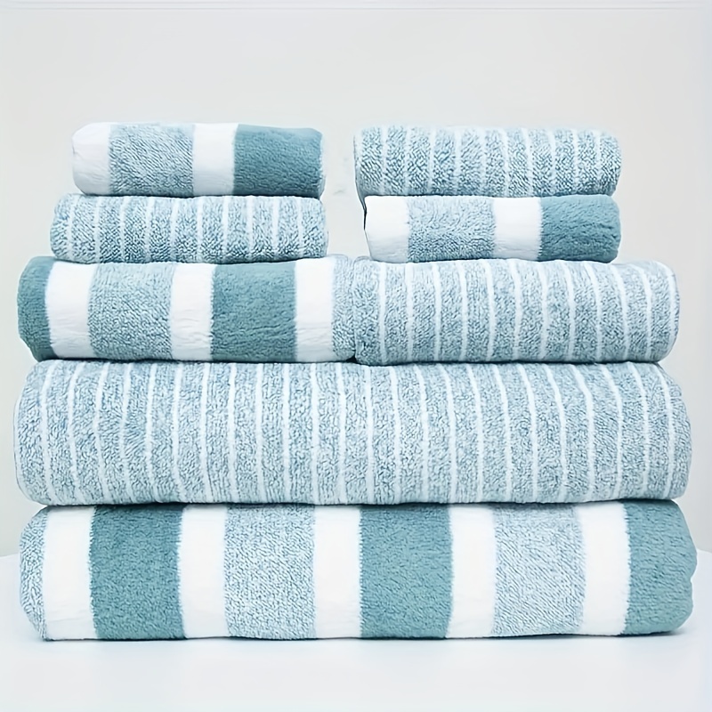 

8pcs Striped Pattern Towel Set, Household Coral Fleece Towel, Soft Face Towel Bath Towel, Absorbent Towels For Bathroom, 2 Bath Towel & 2 Hand Towel & 4 Washcloth, Bathroom Supplies