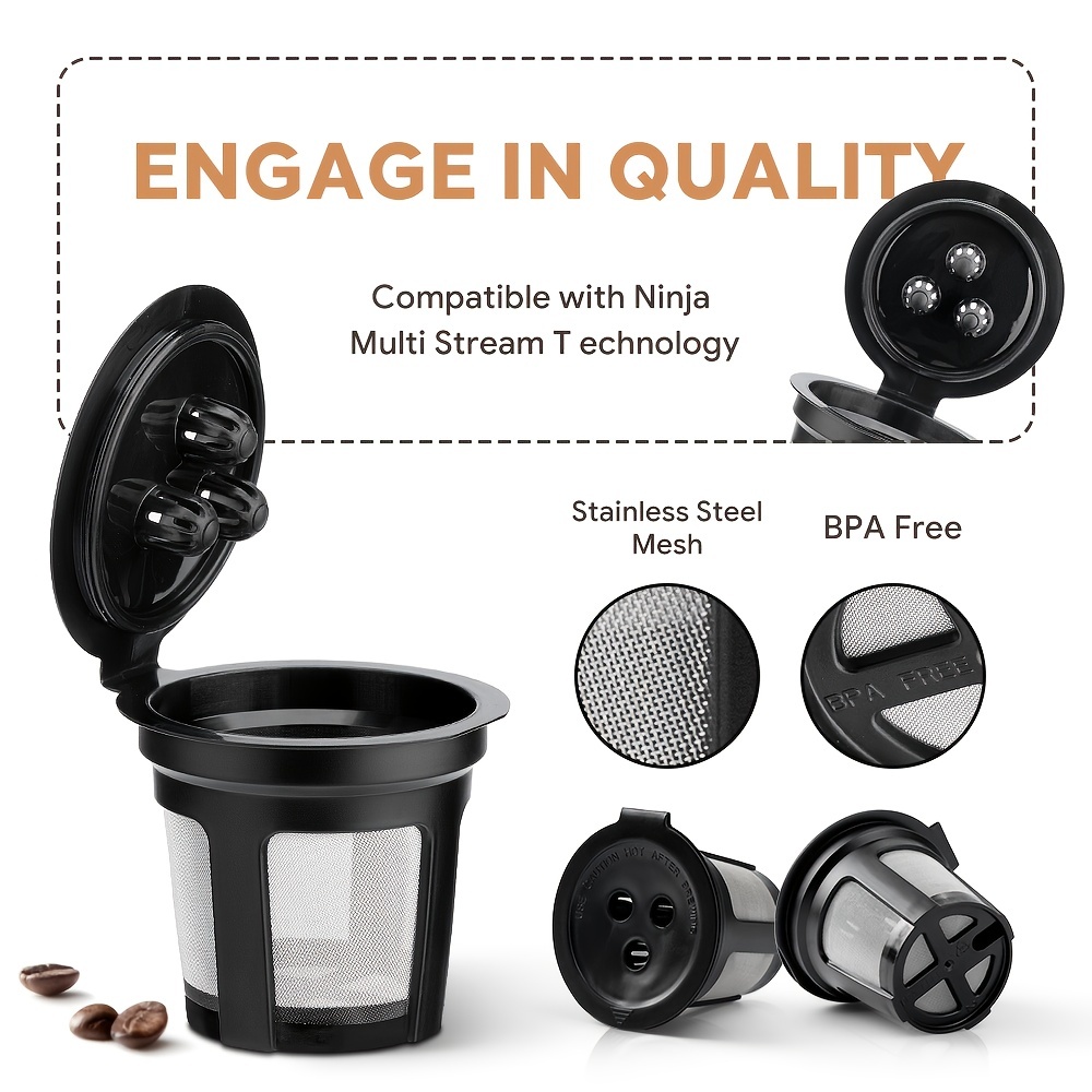 Reusable Coffee Pods Compatible with Ninja DualBrew Coffee Maker, 4 Pack  Reusable K Pod Permanent k Cup Coffee Filter Accessories for Ninja CFP301