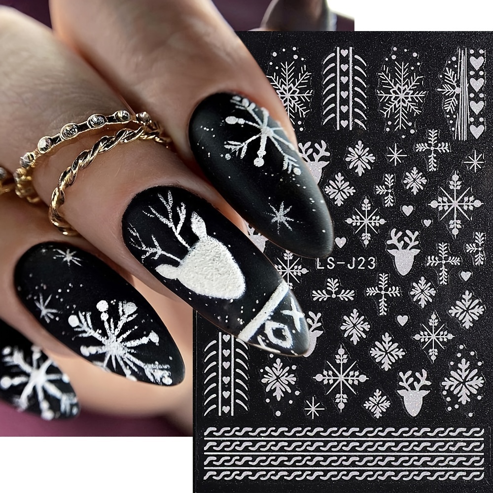 3D Nail Stickers White Glitter Snowflakes Nail Art Decals Shining Nail Art  Decor