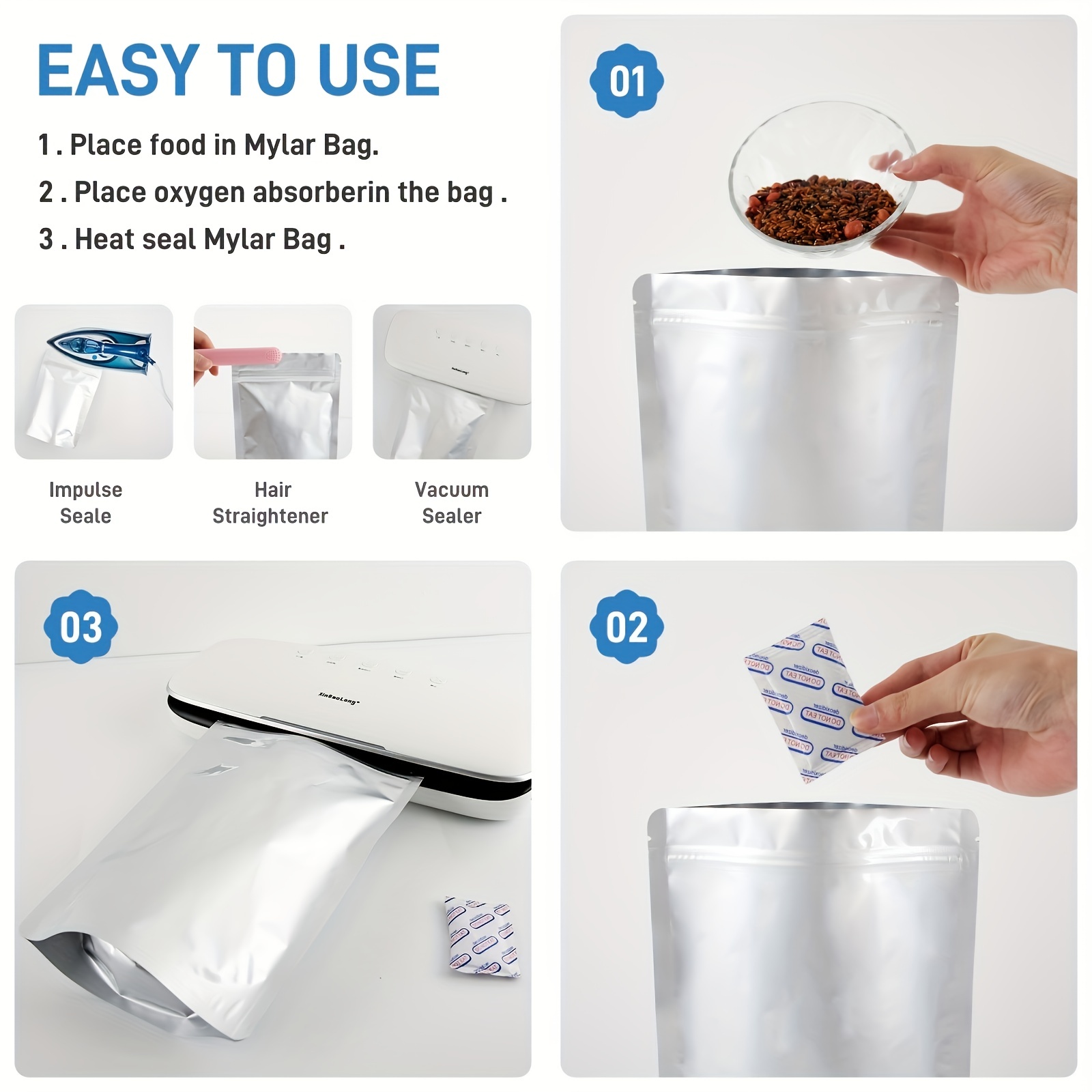 Stand up Resealable Zipper Heat Sealable Mylar Bag Plastic