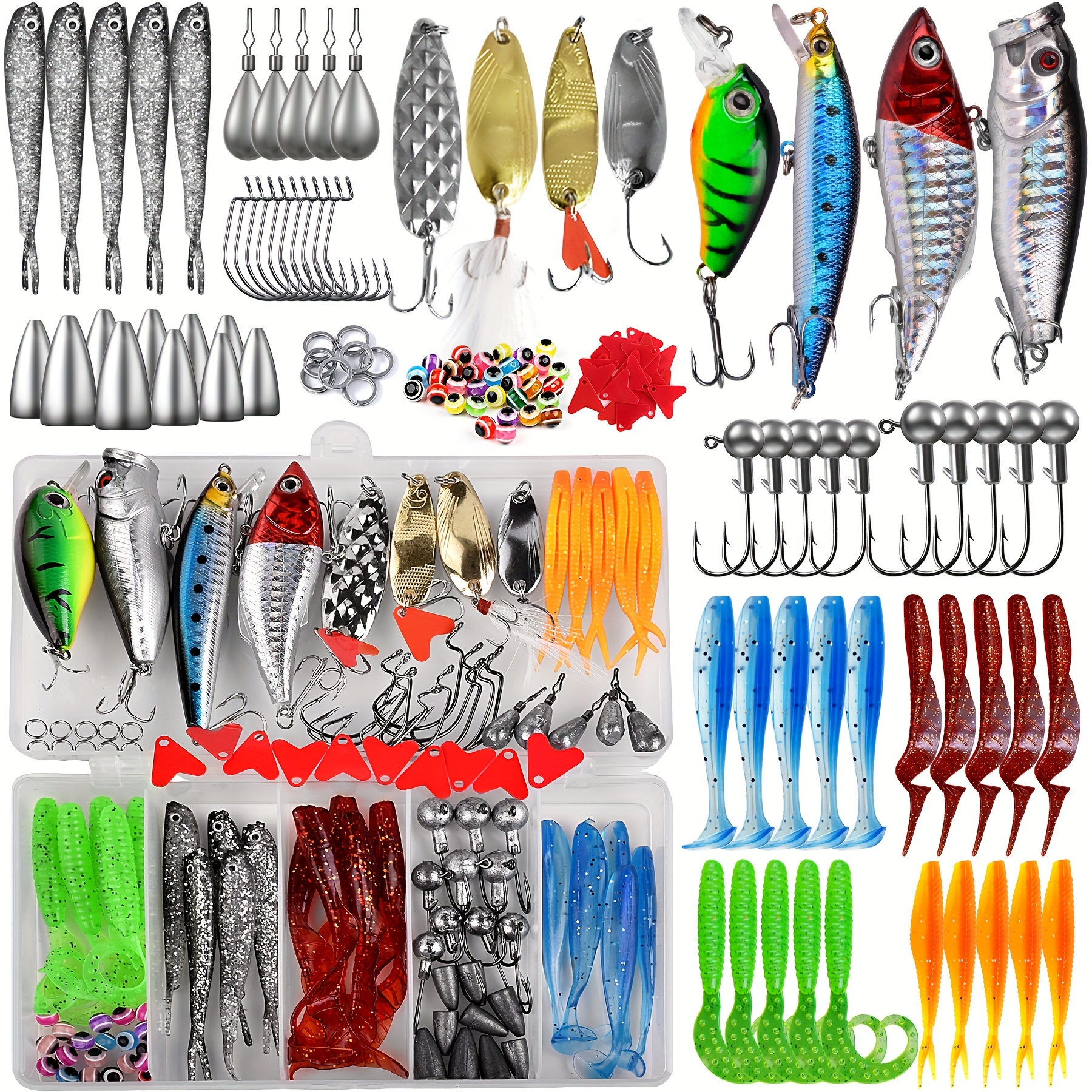 BUBBLE FISHING Kit de accesorios de pesca de engranajes, 222 piezas,  aparejos de pesca para hombres, incluyendo 4 señuelos de pesca, gancho de  cebo