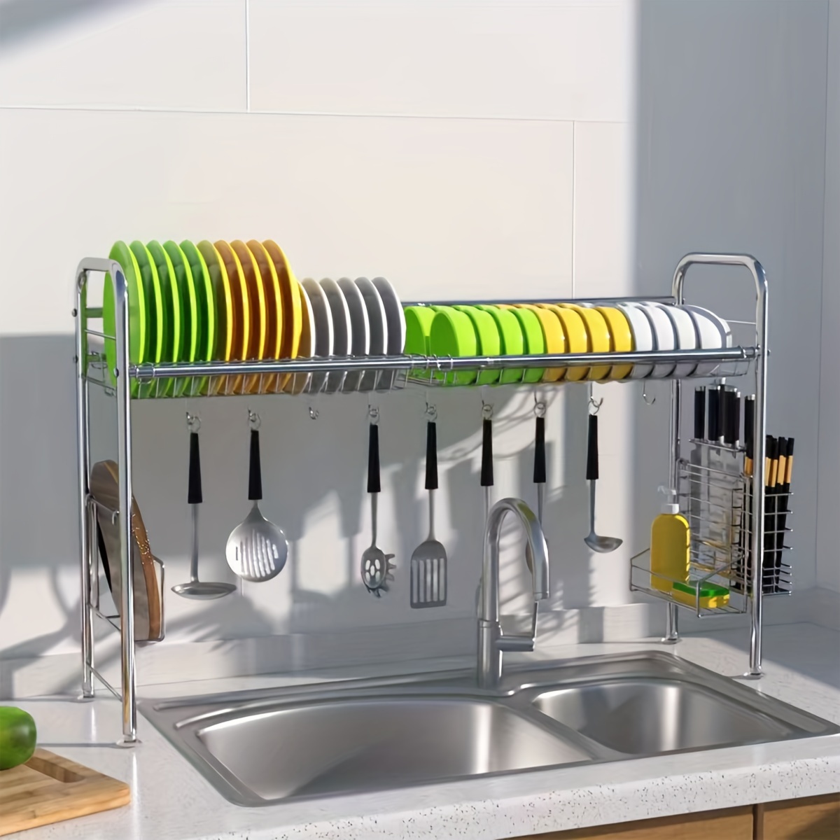 1pc Stainless Steel Kitchen Sink Storage Rack Full Set Multifunctional Over  Sink Dish Drainer