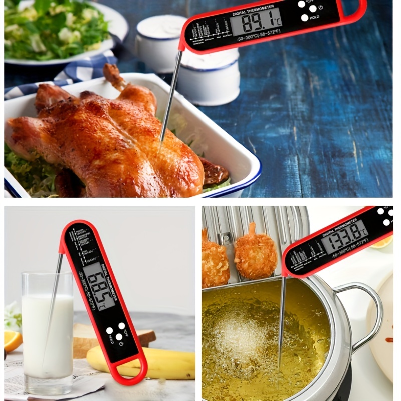 Termómetro digital para cocinar alimentos, termómetro de carne de lectura  instantánea con sonda larga y luz de fondo para parrilla, cocina, ahumador