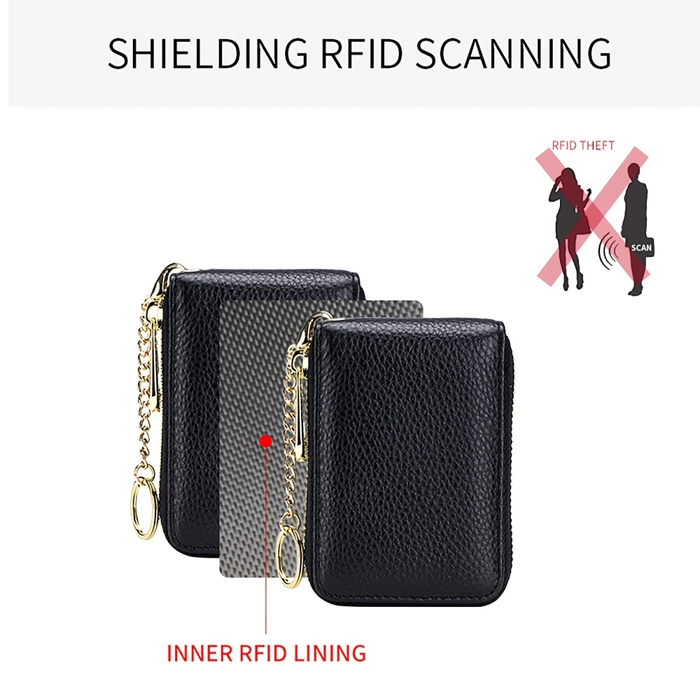 rfid credit card holder, casual multi-compartment wallet, simple zip around card case 商品详情 8
